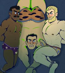 3boys aman_dinkley ass_cleavage beard black_and_white_hair black_hair blonde_hair bondage bulge butt_crack darren_(velma) dilf embarrassed facial_hair hanna-barbera humiliation male male_only muscular older_male scooby-doo tvfish-art underwear_only velma_(series) william_jones