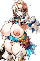 1girls armor armored_boots armored_gloves belt big_breasts blonde_hair blue_eyes bottomless breasts_out brown_hair cannon chung_seiker edit elsword erect_nipples female female_focus gauntlets huge_breasts iron_paladin jewelry large_areolae large_breasts long_hair nipples open_mouth pubic_hair pussy ribbon rule_63 serious shoulder_pads sidelocks solo thick_thighs topless two_tone_hair white_background wide_hips