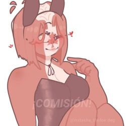 1girls big_breasts canada_(countryhumans) clothing commission countryhumans countryhumans_girl heart kinky_naty lipstick multicolored_hair pink_lipstick playboy_bunny rabbit_headband red_body red_hair red_skin yellow_eyes