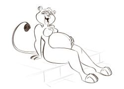 anthro big_breasts breasts colorless convexpert el_arca featureless_breasts female female_focus female_only furry kairel lioness monochrome nude pantherine pregnant sketch