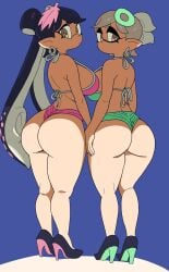 2girls alternate_breast_size ass ass_focus beauty_mark bikini black_hair breasts bubble_butt callie_(splatoon) cousins dat_ass double_ass_focus facial_markings female heels hips huge_ass huge_breasts inkling light-skinned_female light_skin long_ears long_hair marie_(splatoon) mole mole_under_eye multicolored_hair nintendo pink_hair pointed_ears pointy_ears short_hair silver_hair splatoon splatoon_(series) squid_sisters symbol-shaped_pupils tentacle_hair thick_ass thick_thighs thighs tied_hair twintails white_hair wide_hips yellow_eyes yuta_agc