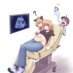 2girls1boy blind bloated bloated_belly blonde_hair closed_eyes clothed clothing cross_section death female fetus ghost jeans katawa_shoujo legs_together medical nakai_hisao navel outie-navel pregnant red_eyes req reqqles satou_akira satou_lilly shocked sisters tight_clothing triplets ultrasound uterus wide_eyed worried