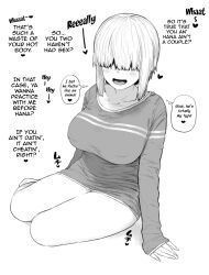 breasts english_text eyeless_female hair_over_eyes hishigata large_breasts thighs translated uzaki-chan_wa_asobitai! uzaki_yanagi