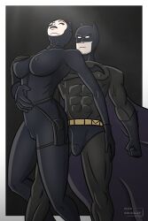 1boy 1girls 2023 abs batman batman_(series) big_breasts big_penis bodysuit bruce_wayne cameltoe catwoman dc dc_comics duck_smuggler erect_nipples_under_clothes erection_under_clothes female male muscular muscular_male selina_kyle straight superhero