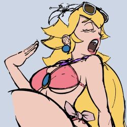 1girls big_breasts bikini blonde_hair breasts busty cleavage closed_mouth female female_only hi_res large_breasts legs lipstick long_hair makeup mario_(series) nintendo open_mouth pink_bikini pink_lips princess princess_peach princess_peach_(swimwear) sarong sitting solo sunglasses_on_head super_mario_odyssey swimsuit thighs underboob voluptuous