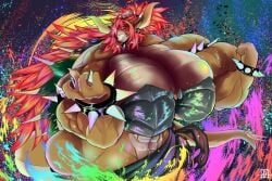 ass bowsette breasts dotintheparadox female hair horns long_hair muscles muscular muscular_female tail