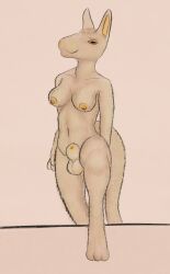 alien animal_genitalia anthro balls big_breasts blush breasts digital_media_(artwork) fur genitals gynomorph hi_res intersex keli_kameks looking_at_viewer mammal navel nipples nude sheath simple_background smile solo tail the_nature_of_predators venlil_(the_nature_of_predators)