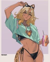 1girls big_breasts bikini breasts female female_focus female_only genshin_impact grand_theft_auto grand_theft_auto_vi gta_vi_cover_girl long_hair looking_at_viewer pomuya solo solo_female thick_thighs thighs wide_hips xilonen_(genshin_impact)