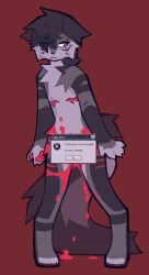 2024 anthro blood bodily_fluids brown_body brown_fur domestic_cat error_message felid feline felis fur hi_res jj_(vinqou) mammal mastectomy_scar red_background red_eyes scar simple_background solo stripes sweat text vinqock window_(computing) wounded