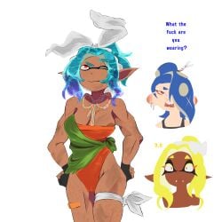 buff bunny_girl frye_(splatoon) mechanic_(splatoon_raiders) muscle_mommy nip_slip shiver_(splatoon) tan_body