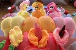 1boy 3d 3girls applejack_(mlp) barefoot big_macintosh_(mlp) controller feet feet_on_penis female flip_flops fluttergoth fluttershy_(mlp) food_on_floor foot_fetish foot_focus footjob footprint_on_sandals friendship_is_magic holding_feet holding_with_feet male my_little_pony no_penetration penis pinkamena_(mlp) pinkie_pie_(mlp) sandals smoking snuddy soles toes