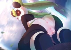 absurd_res anthro anus bear black_body black_fur breasts butt clothed clothing digital_media_(artwork) female fu_kawa fur genitals giant_panda hi_res leafan_(pal) log looking_at_viewer mammal multicolored_body multicolored_fur nude outside pal_(species) palmorph palworld plant pocketpair presenting presenting_vulva red_eyes sitting solo spread_legs spreading thick_thighs tree two_tone_body vaginal vulva waterfall white_body white_fur wood