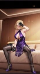 ai_generated bed bedroom brown_dust_2 flushed nina_williams tekken tekken_8