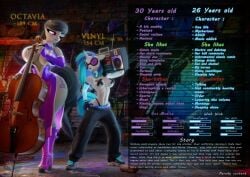 2026 2girls 3d 3d_(artwork) big_female black_hair black_pants cello character_profile character_sheet cleavage dress duo elbow_gloves equine fanart_from_twitter female_only glasses grey_body holding_object hooves-art inner_sideboob larger_female musical_instrument my_little_pony no_ai octavia_melody pasties purple_clothing purple_dress radio ref_sheet reference_image reference_sheet revealing_clothes revealing_dress size_difference smaller_female topless vinyl_scratch_(mlp) violin white_body x_pasties