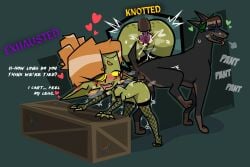 ass big_ass big_breasts big_head big_thighs blush breasts brown_hair canine canine_penis clit clitoris consensual cum cum_in_pussy dog female female_on_feral feral feral_on_female fishnet_armwear fishnet_legwear fishnets freckles freckles_on_ass gauntlets goblin goblin_female green_skin hetero knot knotted knotting long_ears nipples orgasm original original_character rancidstark sex sharp_teeth stylized teeth text thighhighs thighs vaginal_penetration yellow_eyes zoophilia