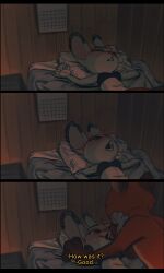 absurd_res anthro bed blush bodily_fluids bra calendar canid canine carrot_berry217 clothing comic cunnilingus dialogue disney duo emanata english_text european_rabbit eyes_closed faceless_character faceless_male female female_focus fox furniture grabbing_head half-length_portrait hi_res judy_hopps lagomorph leporid licking licking_lips looking_pleasured lying lying_and_blow_position male male/female mammal nick_wilde offscreen_sex on_back on_bed on_pillow oral orgasm orgasm_face oryctolagus palms pillow portrait praise questioning_tone rabbit red_fox romantic sex smile sweat tears text three-quarter_view tongue tongue_out true_fox underwear vaginal zootopia