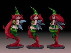 3d 3d_(artwork) back_view betilla_(rayman) blush breasts cleavage freckles hat headgear large_breasts long_hair looking_back nymph_(rayman) rayman_(series) red_hair side_view skirt skirt_lift slim_waist smile stockings tagme the-great-pipmax thick_thighs tight_clothing topwear voluptuous wide_hips wings