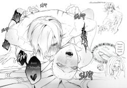 2boys ahe_gao anal_penetration anal_sex biting biting_ear black_and_white blush drooling eyes_rolling_back gachiakuta gay gay_sex hair_over_one_eye jabber_wonger mating_press moaning piercings rough_sex scratch_marks scratches scratching thai_text xray yaoi zanka_nijik