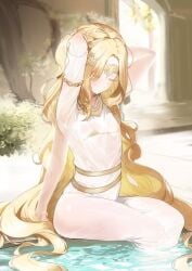 1boy arms_up bathing bikini bikini_under_clothes blonde blonde_hair circlet divine elden_ring femboy fromsoftware god golden_bikini golden_hair gu599 light-skinned_male light_skin male male_only miquella royal royalty shadow_of_the_erdtree thick thick_thighs thighs trap twink