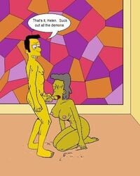 breasts color fellatio female helen_lovejoy human humanoid indoors insertion male nude oral penis side_view straight the_simpsons timothy_lovejoy