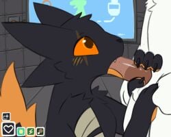 2d_animation 5:4 ahatas amber_eyes ambiguous_gender ambiguous_penetrated anatomically_correct animated animated_gif anthro anthro_on_anthro anthro_penetrated anthro_penetrating_ambiguous balls bandage black_body black_fur blush blush_lines canid canine casualties:_unknown claws duo electronics expie_(gunsawian) eye_scar faceless_character faceless_male facial_scar fangs fellatio fox frame_by_frame fur gameplay_mechanics genitals gunsawian hand_on_leg hand_on_penis hand_on_thigh handjob handjob_while_sucking hi_res hybrid looking_up male male/ambiguous male_penetrating male_penetrating_ambiguous mammal milky_(gunsawian) monitor moodles murid murine oral oral_penetration penetration penile penile_penetration penis penis_grab penis_in_mouth rat rodent scar sex short_playtime solo_focus tail teeth tongue tongue_out tongue_out_fellatio white_body white_fur