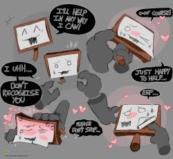 :3 ambiguous/ambiguous ambiguous_gender animate_inanimate begging begging_for_more begging_not_to_stop blush blush_lines bodily_fluids claws consent digital_media_(artwork) doodle_page drooling drunkydude duo endacopia enthusiastic_consent explicitly_stated_consent happy heart_symbol hi_res holding_cheek holding_face holding_neck kiss_mark lifted lifting lipstick_on_face male masochism neck_grab nervous nervous_smile not_furry objectophilia objectum on_ground pink_hearts pinned saliva solo_focus submissive submissive_male sweat sweatdrop text tip_(endacopia) touching_face url virgin wooden_body