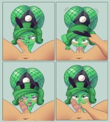 1boy 1girls 2026 4_panel_comic ass big_ass blowjob blowjob_face blush blushing buckteeth bunny_ears bunnysuit cum cum_in_hair cum_in_mouth cum_on_face cum_on_nose cum_on_tongue cumshot disgust_(inside_out) disney erwods facial fellatio female female_focus fishnets green_background green_body green_eyes green_hair green_skin inside_out lipstick_mark lipstick_on_penis male one_eye_closed penis penis_on_face pixar pulling_ears purple_eyeshadow purple_lips purple_lipstick saliva_on_penis short_hair sticking_out_tongue sticking_tongue_out sucking_thumb wide_hips wiggling_ass