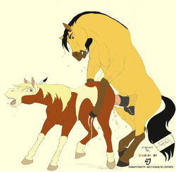 1boy 1girls dreamworks female feral feral_on_feral hooves horse horsecock male nude rain_(cimarron) sex side_view spirit:_stallion_of_the_cimarron spirit_(character) straight tagme