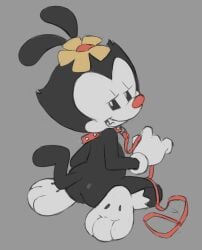 1girls animaniacs anthro ass bunguy collar cub dot_warner female female_only gaturo gloves leash looking_at_viewer nude solo teeth warner_brothers young