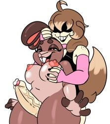 alpha_channel anthro beat_banger bodily_fluids breast_grab breasts brown_hair bunfan_games canid canine colored_nails cum duo ear_grab elaine_claire female freckles genital_fluids grin hair hand_on_breast hi_res lagomorph leporid looking_pleasured male male/female mammal nails nipples percey percey_(character) pink_nipples rabbit red_eyes sex smile thigh_sex