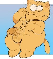 2026 anthro balls bodily_fluids digital_media_(artwork) domestic_cat erection felid feline felis foreskin fur genital_fluids genitals ghost_cat_anzu hair humanoid_genitalia humanoid_penis kemono kiwibaby2005 male mammal nude penis simple_background smile solo tail toony whiskers