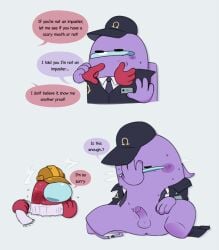 among_us among_us_(on_guard) ballsack foreskin penis presenting_penis purple_(among_us) red_(among_us)