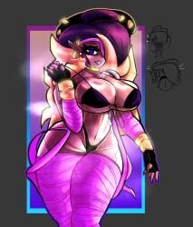 1girls bandage big_breasts bikini original_character seductive seductive_look sweat sweaty_body syridias tagme thick_thighs two-tone_hair
