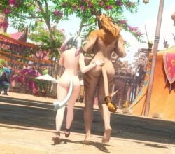 anthro artist_request cat_ears cat_nose cat_tail catgirl choker cock_ring embarrassed embarrassed_nude_female exhibitionism final_fantasy final_fantasy_xiv furry futanari glasses green_eyes hair_ornament hand_on_ass hrothgar huge_cock jewelry kemonomimi lion_ears lion_tail lioness miqo'te mischievous_smile monster_girl orange_fur orange_hair public public_nudity scenequeen smile square_enix stripes tail_accessory white_fur white_hair worried worried_expression wuk_lamat