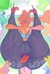 absurd_res anal anal_penetration anthro areola areola_slip big_breasts big_butt bodily_fluids bottomwear breasts butt clothing eyewear female footwear glasses hi_res high_heels lagomorph leggings legwear leporid looking_at_viewer mammal muscular pants penetration pink_body rabbit shoes smashmat solo surprised sweat thick_thighs through_clothing venus_(smashmat) yoga_pants