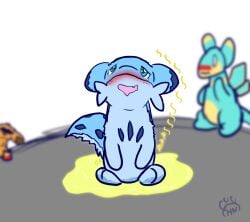 ambiguous_gender bodily_fluids chillet desperation elphidran embarrassed foxparks genital_fluids hangyakuneko hi_res omorashi pal_(species) palworld pocketpair urine watersports