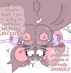 2025 anthro big_breasts bodily_fluids breasts brown_body brown_fur cum cum_inflated_belly cum_inflation cum_inside cum_on_body cum_on_breasts cum_on_face demon demon_mouse demouse_(itisspermo) digital_media_(artwork) duo english_text female fur genital_fluids ghost hi_res huge_breasts humanoid inflation itisspermo male male/female mammal mouse murid murine nipples pink_nipples profanity red_eyes restrained restrained_arms restrained_by_magic rodent size_difference solo_focus spermo_(itisspermo) spirit tail tears text thought_bubble whiskers white_body