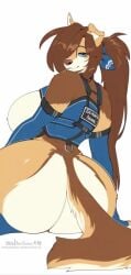 anthro big_ass big_breasts canine furry golden_retriever harness inu-sama kela_(the_dogsmith) long_hair looking_at_viewer looking_back service service_dog service_dog_harness
