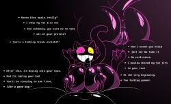 anthro anus balls big_breasts big_butt big_nipples big_penis black_background black_body bodily_fluids breast_play breasts butt claws darkner deltarune dirty_talk dominant dominant_female duo ears_up english_text eyelashes felid feline female first_person_view foreskin friend_(deltarune) genital_fluids genitals glistening glistening_body glistening_breasts glistening_butt glistening_genitalia glistening_penis grin heterochromia hi_res humanoid_genitalia humanoid_vulva male mammal mean navel niannn nipples pawpads paws penis precum profanity rear_view rude sex simple_background smile submissive submissive_male submissive_pov tail text titfuck undertale_(series) vaginal_fluids vulva