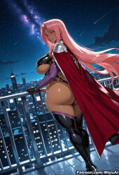 1girl ai_assisted ai_generated ass black_legwear boots breasts cape curvaceous curvy curvy_female curvy_figure dark_skin earrings elbow_gloves female gloves huge_breasts ingrid_(taimanin_asagi) jewelry lips lipstick long_hair looking_at_viewer looking_back makeup miyuai night night_sky pink_hair shiny sky smile solo standing star_(sky) starry_sky taimanin_(series) taimanin_asagi thick thick_ass thick_butt thick_hips thick_legs thick_thighs thigh_boots thighhighs thighs thong very_long_hair voluptuous voluptuous_female wide_hips wide_thighs yellow_eyes