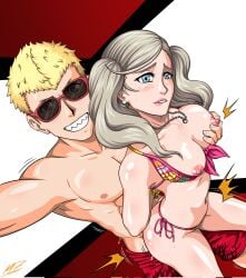 1boy1girl 1girl1boy 2d_(artwork) ann_takamaki bikini biting_lip blonde blonde-haired_female blonde-haired_male blonde_female blonde_hair blonde_hair_female blonde_male blue_eyes blushing boobs_out bra_down breasts_out brown_eyes bruised_ass bruised_butt dyed_hair ear_piercing hand_on_boob hand_on_breast hand_on_tit muff17 necklace persona persona_5 pink_areola pink_nipples ryuji_sakamoto selfie sex_selfie sharp_teeth squeezing_nipple straight straight_sex sunglasses sweat swimsuit swimwear tits_out vaginal vaginal_penetration vaginal_sex