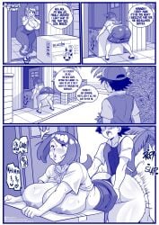 age_difference big_ass big_breasts comic from_behind huge_ass kogeikun lana's_mother_(pokemon) milf nipples older_female pokemon satoshi_(pokemon) stuck thick_thighs