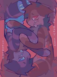 2024 blue_organs bodily_fluids bone brown_body brown_fur domestic_cat felid feline felis feral fur gore guts intestines jj_(vinqou) mammal mirrored_pose organs purple_body purple_fur scar spine stripes tears text vinqock wounded