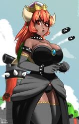 1girls bowser bowsette breasts dress female genderbend genderbent genderswap genderswap_(mtf) hair horns mario_(series) red_eyes red_hair rule_63