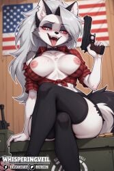 1girls 2026 ai_generated american_flag anthro areola artist_name bedroom_eyes big_areola big_breasts black_shorts black_stockings blush blush_lines blushing breasts busty canid canid_demon canine child_bearing_hips collar curvaceous curvy curvy_body curvy_female curvy_figure cutoffs demon demon_girl denim_shorts deviantart_logo exposed_breasts eyelashes eyeshadow female female_focus female_only fluffy_ears fluffy_tail front_view furry glistening glistening_body glistening_breasts glistening_fur glistening_hair glistening_legs glistening_stockings glistening_tail glistening_thighs glock grey_body grey_eyeshadow grey_fur gun hellhound helluva_boss hi_res holding_gun holding_pistol illustrious_(stable_diffusion) inner_ear_fluff inside large_breasts long_hair long_tail looking_at_viewer loona_(helluva_boss) midriff midriff_baring_shirt mythological_canine mythological_creature mythology narrowed_eyes nipples off_shoulder open_smile patreon_logo plaid plaid_clothes plaid_clothing plaid_shirt puffy_nipples ranged_weapon red_sclera seductive seductive_look shorts silver_hair sitting smile solo solo_focus spiked_collar stable_diffusion stars_and_stripes stockings thick_thighs thunder_thighs tied_shirt tongue tongue_out two_tone_body two_tone_fur vivienne_medrano vivziepop voluptuous voluptuous_anthro voluptuous_female watermark whisperingveil white_body white_eyes white_fur wide_hipped_anthro wide_hipped_female wide_hips