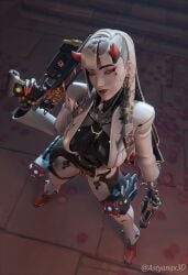 1girl 3d 3d_(artwork) astyanax3d from_below low_angle overwatch overwatch_2 shion_(overwatch) solo standing