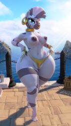 1girls 3d 3d_(artwork) anthro anthro_only anthrofied areolae ass ass_view back_turned back_view big_ass big_breasts big_hips big_thighs blue_eyes body_markings bracelet breasts bubble_ass bubble_butt busty clop cloud dark_nipples detailed_background earrings equid equine feet female female_only friendship_is_magic looking_at_viewer looking_back mammal mohawk multicolored_body multicolored_hair my_little_pony neckwear nipples outdoors outside pulling_clothing pulling_panties rear_view short_hair sky smile snuddy soles solo solo_female standing straight_hair striped_body stripes sunbeam swimsuit thong thong_bikini tippy_toes topless topless_female underwear water zebra zecora_(mlp)