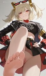 1girls ai_generated burnice_white looking_at_viewer pussy pussy_juice red_eyes shineinsfw solo uncensored wet wet_pussy yellow_hair zenless_zone_zero