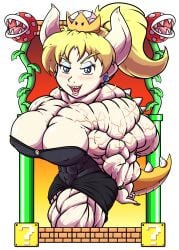 abs biceps bioshin26 blonde_hair bowsette breasts female hair horns muscles muscular muscular_arms muscular_female muscular_legs muscular_thighs pecs tail