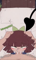 1boy 1boy1girl 1girl1boy 1girls ai ai_assisted ai_generated bedroom blowjob blowjob_face claire_(fundamental_paper_education) cum cum_drip cum_in_mouth dangerous_forest deepthroat devil_boy devil_tail edward_(fundamental_paper_education) forced_oral fundamental_paper_education green_eyes hand_holding_head hand_on_head katieverse looking_at_another looking_at_viewer naked_male